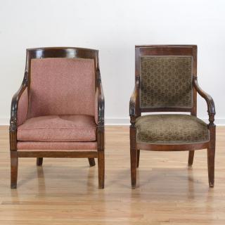 Appraisal: Restauration mahogany bergere and armchair Restauration mahogany bergere and armchair