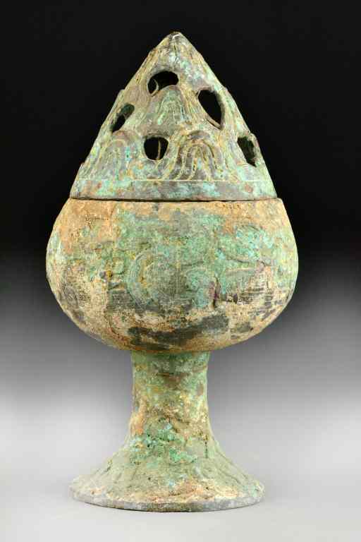 Appraisal: Chinese Archaic Style Bronze Covered CenserFinely molded in acorn shape