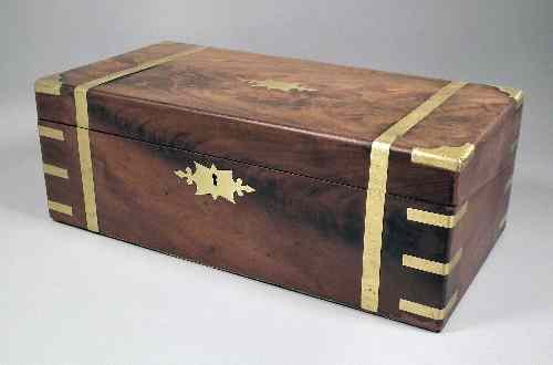 Appraisal: An early Victorian brass bound mahogany writing box the lifting