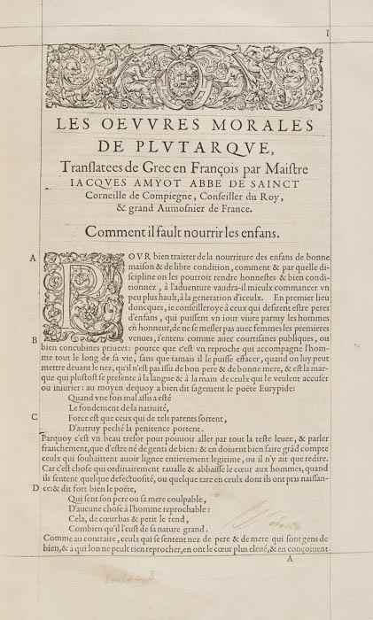 Appraisal: Plutarch Les Oeuvres Morales Meslees translated and edited by Jacques