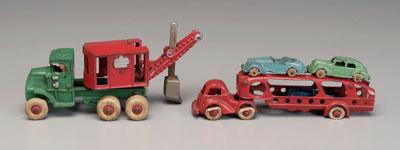 Appraisal: Toy steam shovel car carrier both cast iron Hubley pivoting