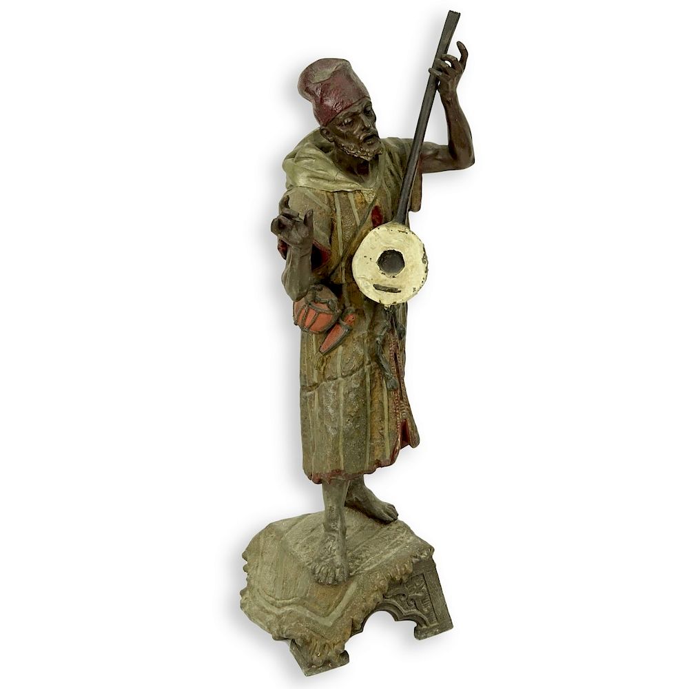 Appraisal: Antique French Polychrome Spelter Banjo Player Antique French Polychrome Spelter