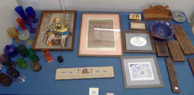 Appraisal: Misc lot including primitives colored glass prints etc