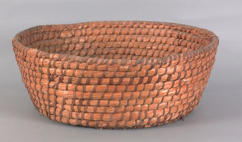 Appraisal: Large rye straw gathering basket th c h dia