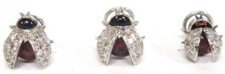 Appraisal: K White Gold Diamond Enamel Ladybug Stud Set A complete