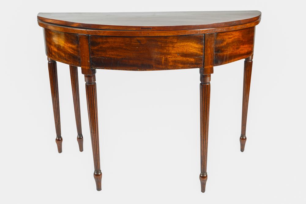 Appraisal: MAHOGANY DEMILUNE GATELEG TABLElate th early th century with fluted