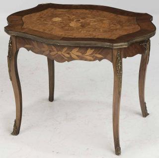 Appraisal: Louis XV Style Marquetry Table th century brass banding and