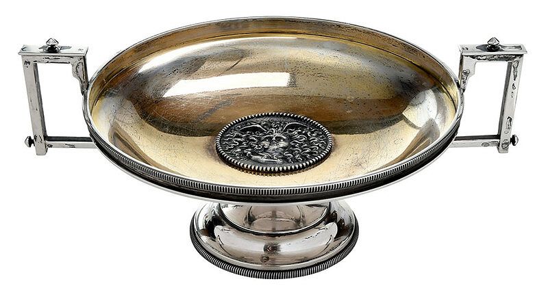 Appraisal: Sterling Tazza with Medusa Medallion American mid th century open