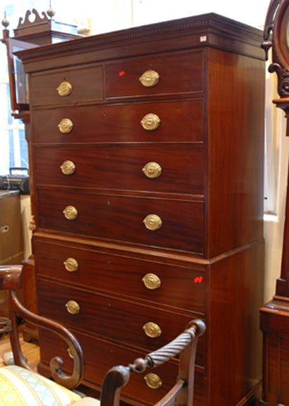 Appraisal: A GEORGE III MAHOGANY CHEST ON CHEST Two sectional the