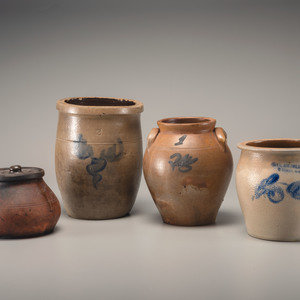 Appraisal: Three Cobalt Decorated Stoneware Vessels th Century comprising a two-gallon