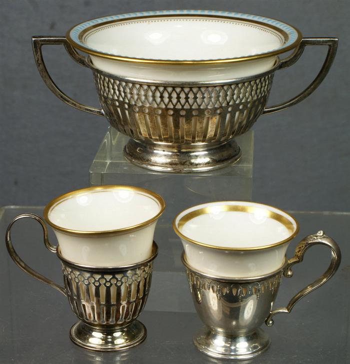 Appraisal: Sets of and sterling silver demitasse cup frames and boullion