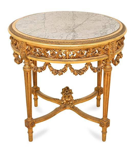 Appraisal: A LOUIS XV STYLE GILT WOOD FRAMED CIRCULAR CENTRE TABLE