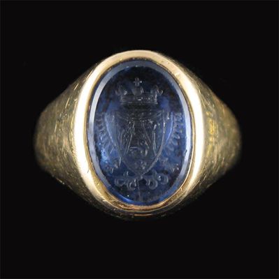 Appraisal: A carved sapphire signet ring by Chaumet the oval shaped