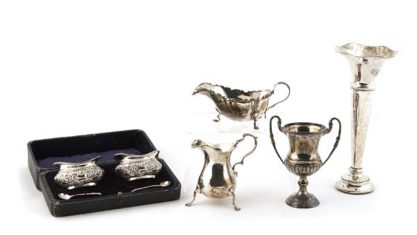 Appraisal: A group of English silver table articles Comprising rectangular tray