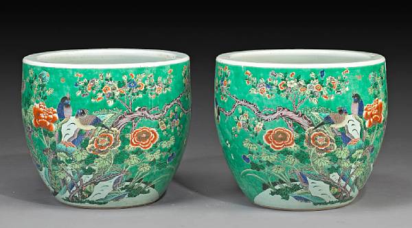 Appraisal: Two famille verte enameled porcelain jardini res th Century Each