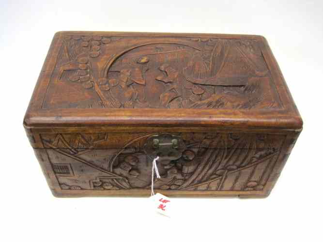 Appraisal: CHINESE HAND CARVED CAMPHOR WOOD CHEST The top front with