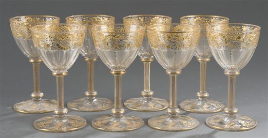 Appraisal: Group of gilt rimmed crystal glasses Cordial stemware having inlaid