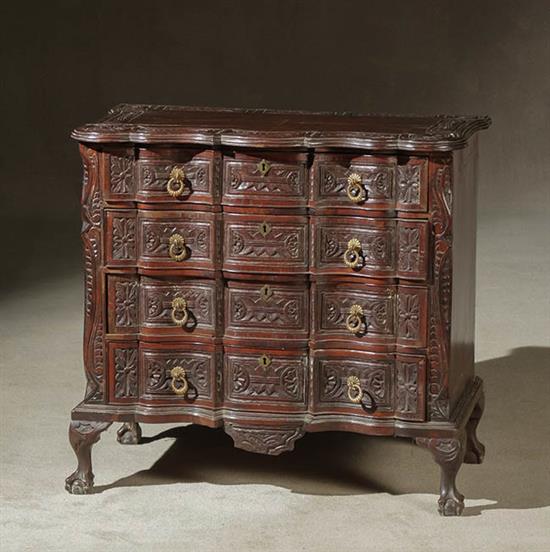 Appraisal: Portuguese Rococo Style Burl Walnut Serpentine Commode th Century Brass