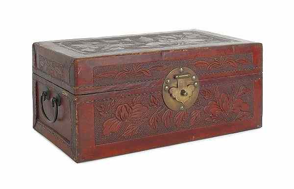 Appraisal: Chinese leather box together with a bronze censor and a