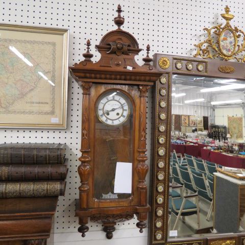 Appraisal: th Century Wall Clock carved case fancy pendulum