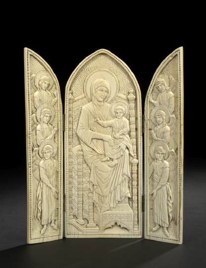 Appraisal: Good Continental Grand Tour Highly Carved Ivory Triptych of The