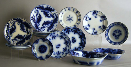 Appraisal: Flow blue to include Gingham flower plate leaf and swag