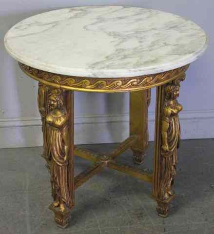 Appraisal: Egyptian Revival Style Giltwood Marble Top TableFrom a Park Ave