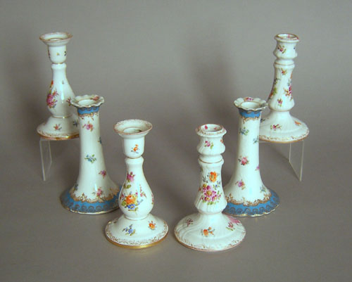 Appraisal: Two pair of Dresden porcelain candlesticks h together with a