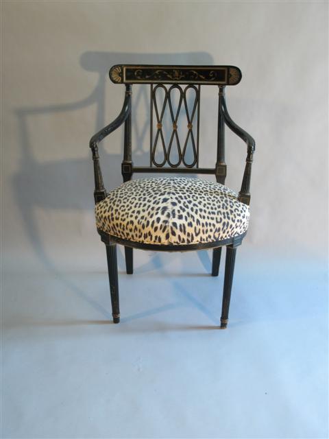 Appraisal: REGENCY STYLE BLACK PAINTED ARMCHAIR h in