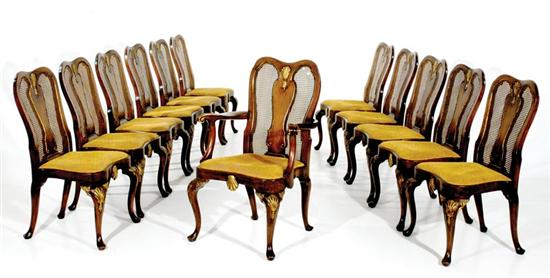 Appraisal: Queen Anne style walnut dining chairs set of twelve early