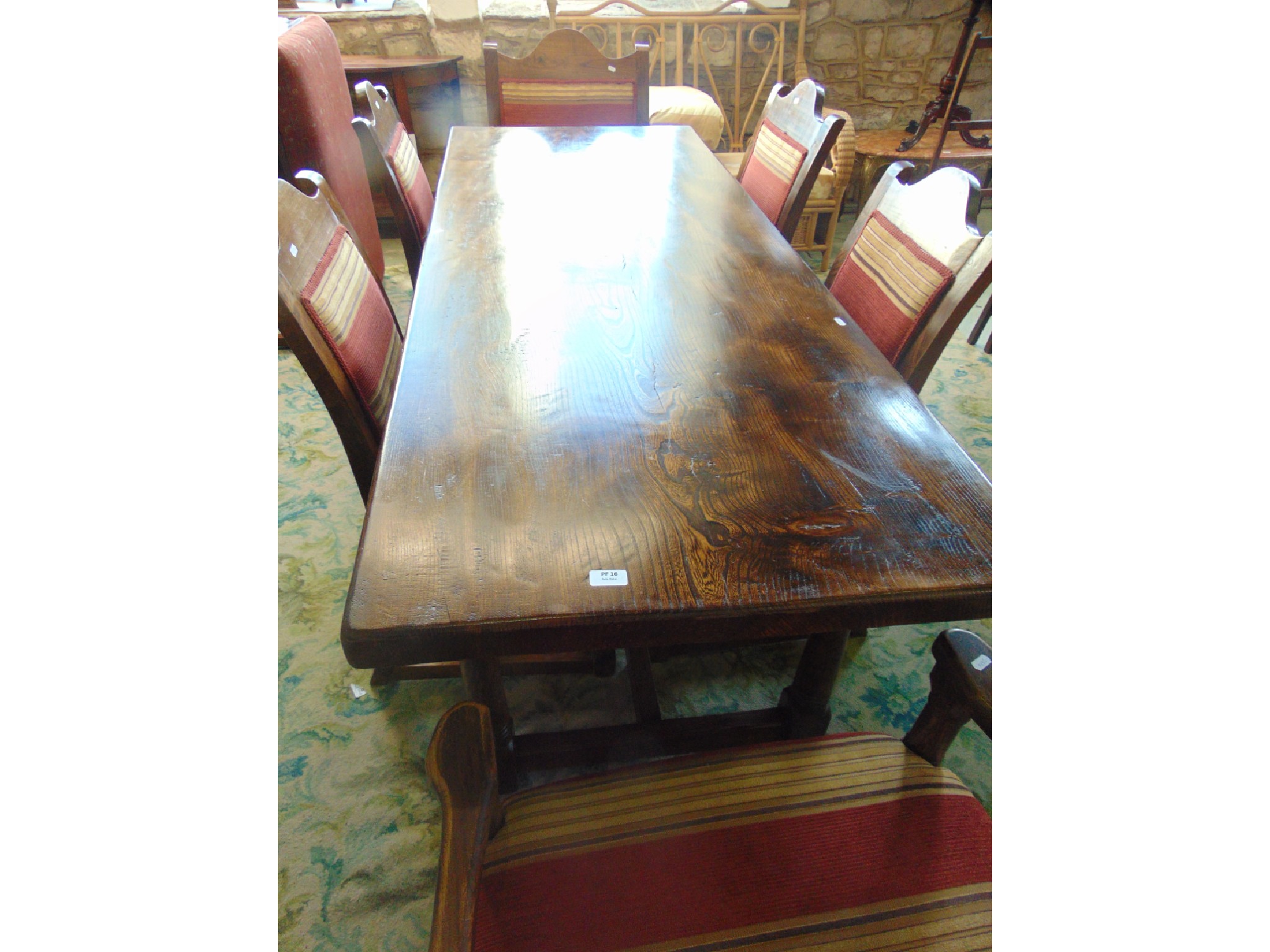 Appraisal: An elm refectory dining table the thick rectangular top raised