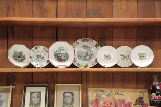 Appraisal: SEVEN STAFFORDSHIRE CHILD'S PLATES ''Sheep'' ''Cow'' and ''Cock'' with matching