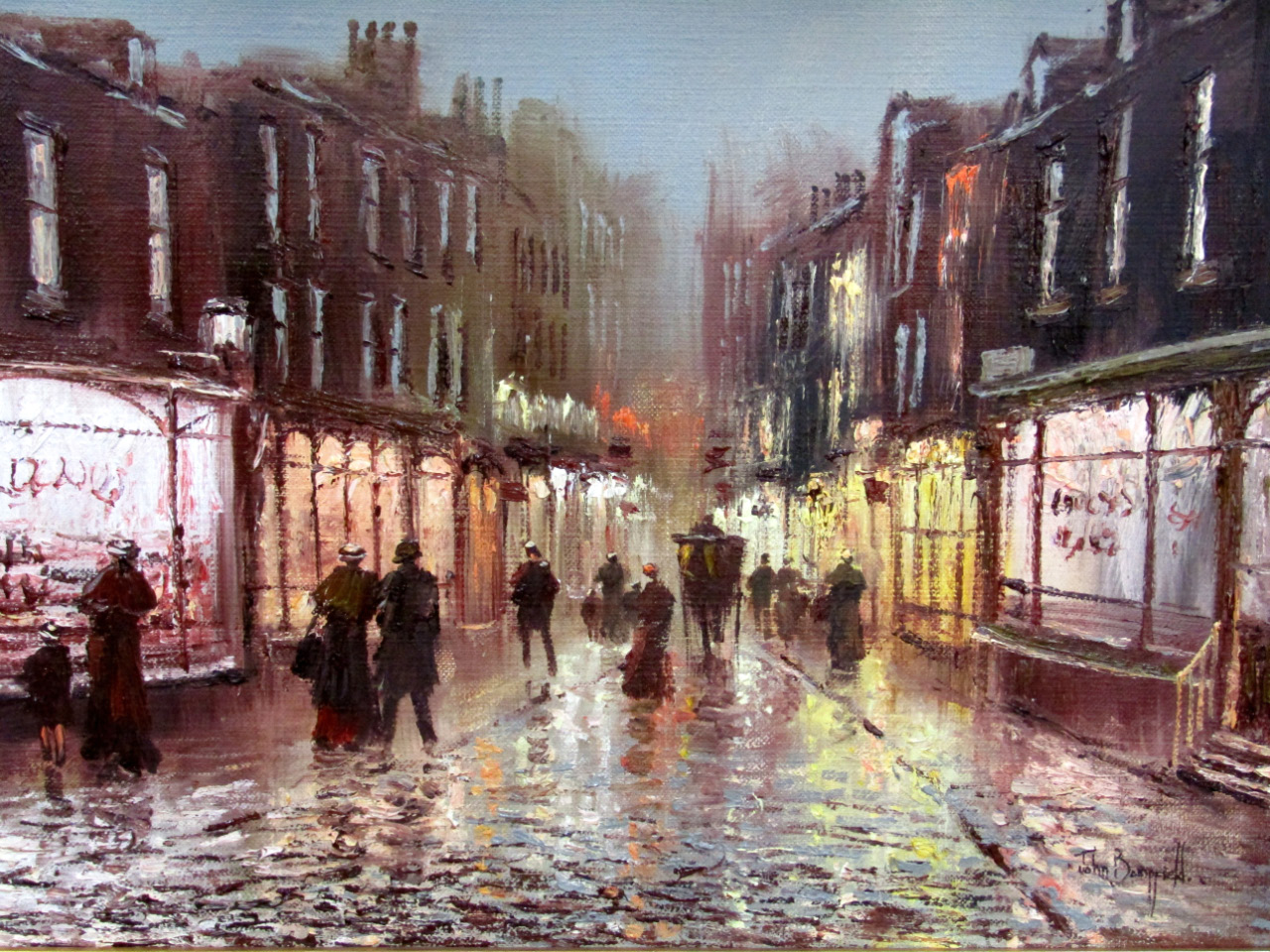 Appraisal: John Bampfield b - Victorian street scene at dusk oil