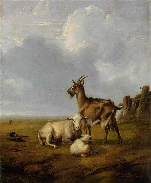 Appraisal: VERBOECKHOVEN EUGEN JOSEPH Warneton - Brussels Landscape with sheep and