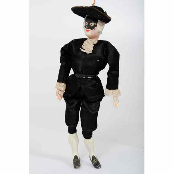 Appraisal: French Bisque Masquerade Doll French th century Finely articulated and