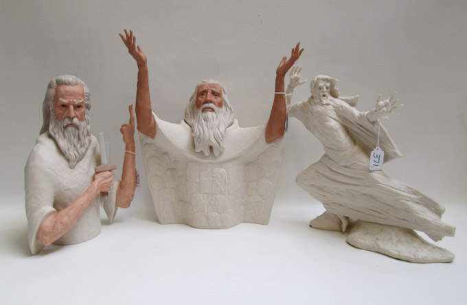 Appraisal: THREE LASZLO ISPANKY BISQUE PORCELAIN FIGURES including King Solomon height