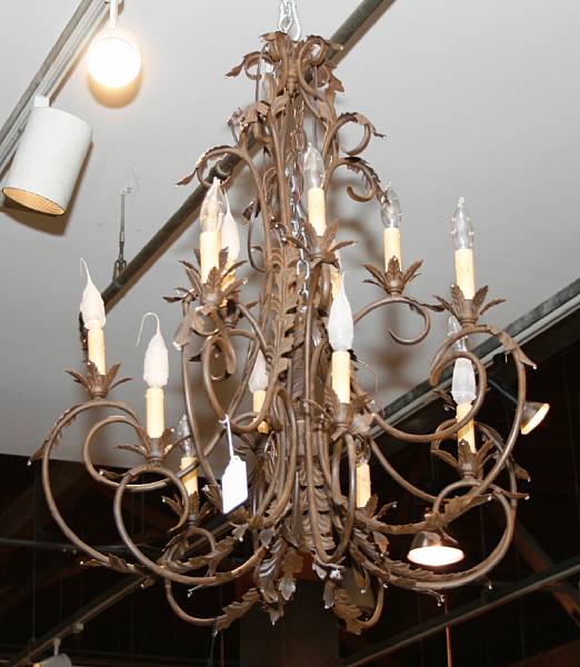 Appraisal: A Baroque style iron fifteen light chandelier th century height