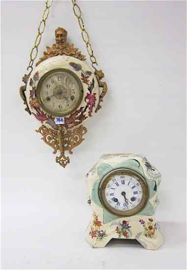 Appraisal: TWO CHINA CASED CLOCKS A pendant wall clock with round