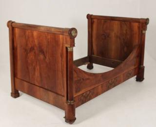 Appraisal: CROTCH MAHOGANY VENEERED FRENCH EMPIRE DAY BED HAVING TURNED COLUMN