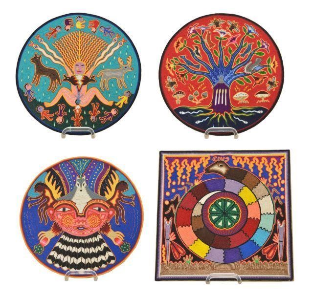 Appraisal: lot of Group of Huichol Indian folk art paintings including