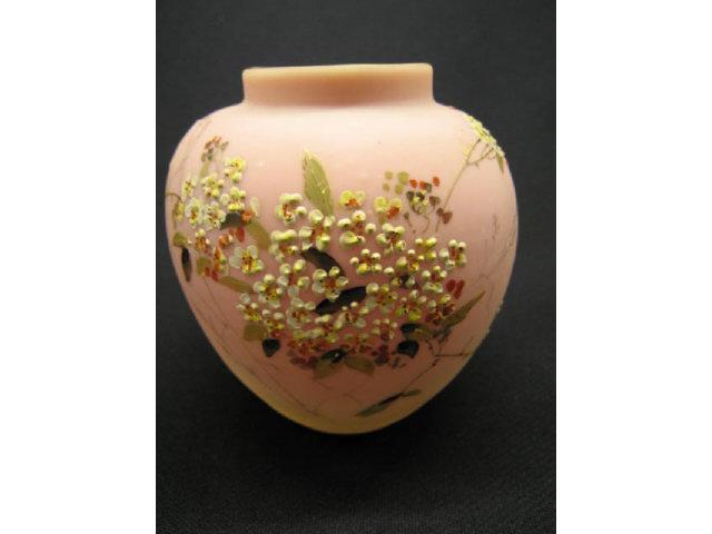 Appraisal: Mt Washington Burmese Art Glass Enameled Vase fine floral excellent