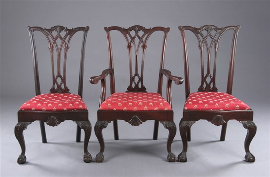 Appraisal: SET EIGHT PHILADELPHIA CHIPPENDALE STYLE DINING CHAIRS th century two