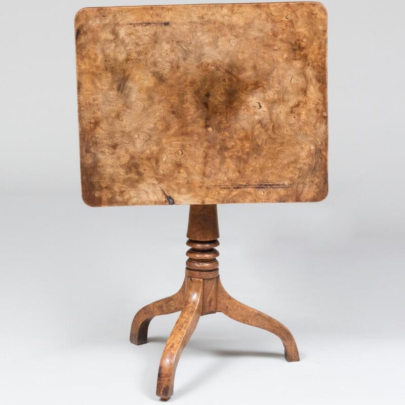 Appraisal: Victorian Burlwood Tripod Tilt-Top Table x x in Condition Faded