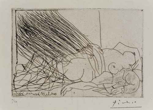 Appraisal: PABLO PICASSO Femme nu couch e Etching and drypoint on