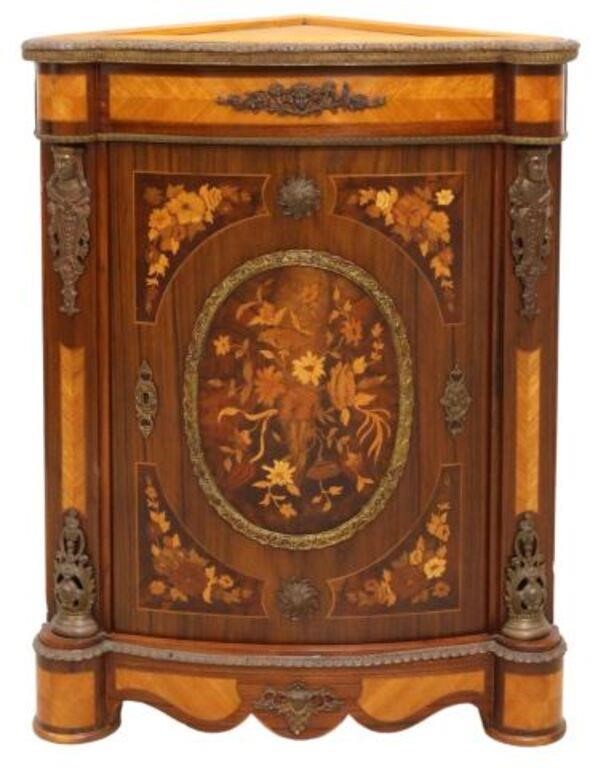 Appraisal: Italian inlaid corner cabinet th c having shaped top over