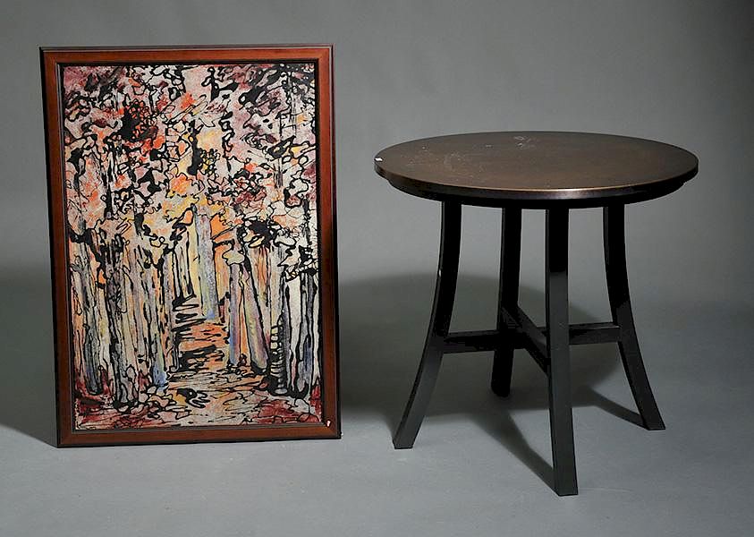 Appraisal: Modern Copper Top Table and Abstract Modern copper top drink