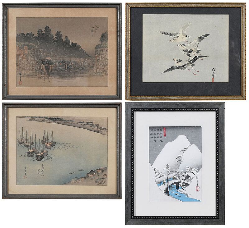 Appraisal: Utagawa Hiroshige Japanese - four landscape and bird prints signed