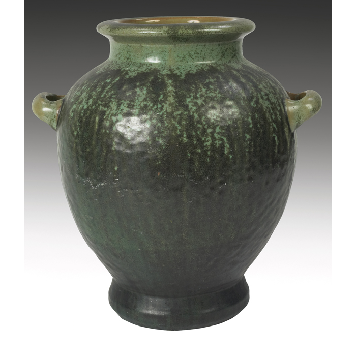 Appraisal: Fulper vase large two-handled formcovered in a green glaze signed