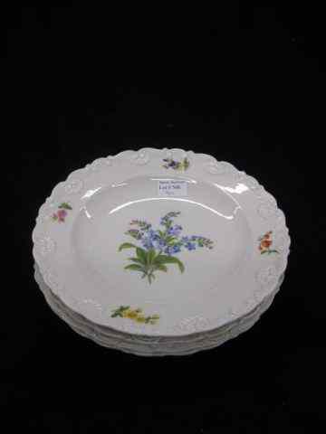 Appraisal: Meissen Porcelain Soup Plates floralsprays raised scalloped border crossed swords