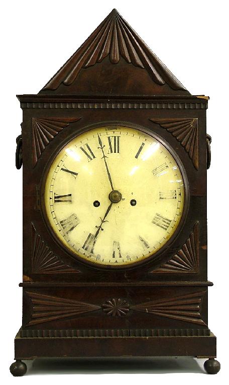 Appraisal: English mahogany double fusee mantel clock the movement striking on